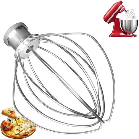 Batidor de varillas de acero inoxidable Kitchenaid K45ww，Batidor de 6 varillas，Accesorio batidor de huevos de acero inoxidable，Plateado (1/5)