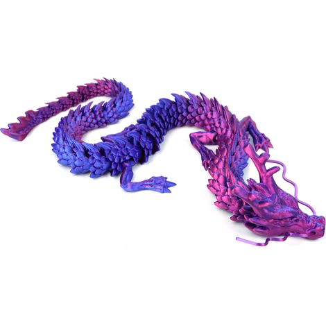 Dragón de cristal articulado de 45 cm, impreso en 3D, ideal como antiestrés o elemento decorativo. Perfecto para el hogar, la oficina y coleccionistas. - Morado