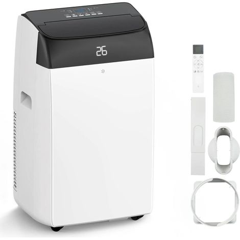 Climatiseur Mobile Silencieux 12000 BTU, 4 Fonctions Refroidissement/Déshumidification/Ventilation/Suivi, avec LED, Minuterie 24 h, Télécommande(Noir)