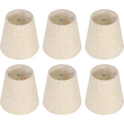 Ensemble de 6 abat-jour de 12,7 cm (5 pouces) pour lustre, mini abat-jour cylindriques avec pince pour lampe de table, applique murale, de rechange, mini abat-jour en lin naturel (1/5)