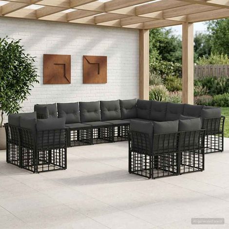 Conjunto de sofás de exterior Negro y Gris oscuro Poliéster (1/5)