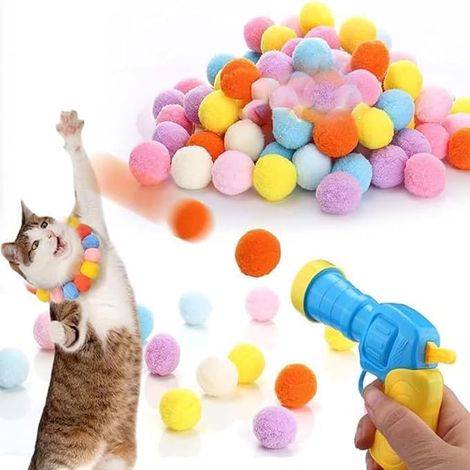 Balle Chat Colorées avec Lanceur de Balles Plastique Jouer pour Chats Jouets pour Chat Boules de Peluche pour Chatons Chien (1/5)