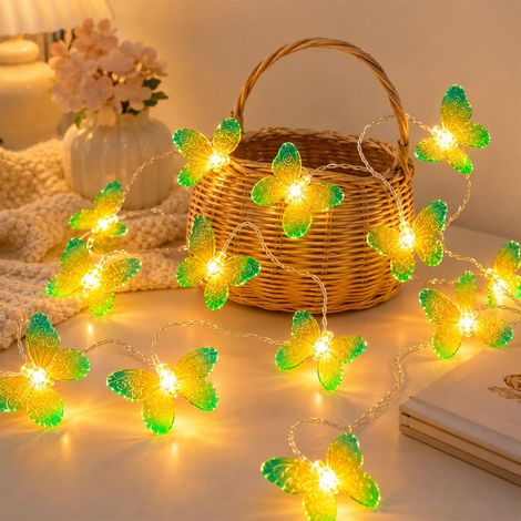 Guirlande lumineuse papillon - 3 m - 20 LED - Fonctionne avec piles - Guirlande lumineuse décorative avec motif papillons - Pour mariage, fête, jardin, décoration de printemps (1/5)