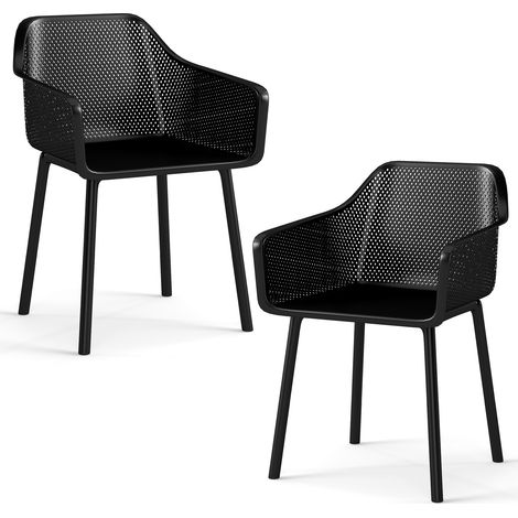 COSTWAY Set of 2 Modern Plastic Dining Chairs with Wide Seat- Black (1/5)