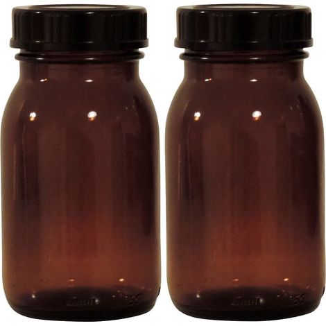 Mikken - Set di bicchieri da farmacia, con tappo a vite ed etichette, prodotto in Germania, 2 x 150 ml, marrone (1/4)