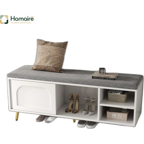 Banc coffre en tissu blanc avec rangement 121 x 35 x 49 cm HOMAIRE (1/5)