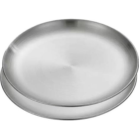 Assiettes plates - Couverts ronds de 20 cm - Argentés - Assiettes en acier inoxydable - 2 pièces - Assiettes à fruits et gâteaux - Assiettes pour barbecue (1/5)