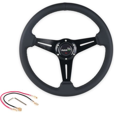 Polyurethane steering wheel for vehicle tuning, racing games and go-karts, 14 inch (350 mm) steering wheel – STW070 genuine leather version (1/4)