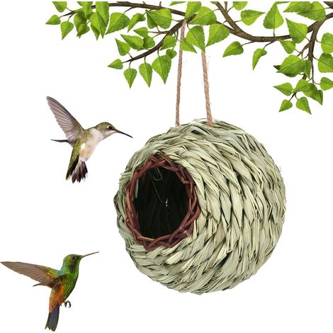 Vogelhaus und Futterhäuschen, Vogelpapageienspielzeug, Papageienvogelnest, handgewebte Strohnest-Bettschaukel (1/5)