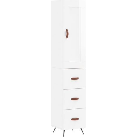 Aparador cómoda cómoda armario mueble organizador cocina salón salón alto brillo 34,5 x 34 x 180 cm madera contrachapada blanco 020032797