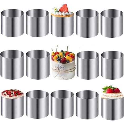 15 Pcs 5 cm Round Steel Cake Rings Mousse Cake Tartlet DIY Desserts for Christmas Party, Round Cookie Cutters for Sushi, Pastry, Fondant (1/5)