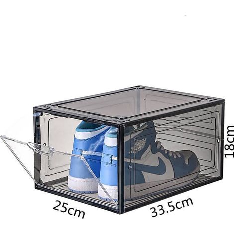 Boîte à chaussures en acrylique transparente avec couvercle rigide, rangement baskets anti-oxydation (noir transparent ouvert, 33,52518) (1/5)
