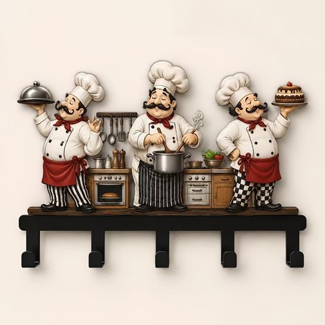 Crochet mural en métal cuisine, motif chef mignon – décoration murale pour ustensiles et accessoires (1/5)