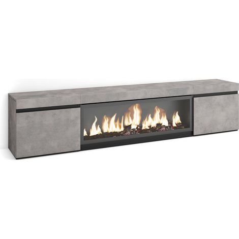 Skraut Home – Meuble TV avec cheminée électrique XXL – Grand espace de rangement – Dimensions 107x45x35cm – Couleur ciment mat – Pour TV jusqu'à 80 pouces (1/5)