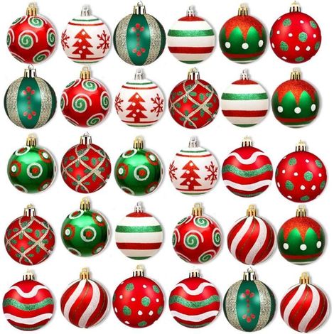 GDHZS-50 boules plastique peintes rouge vert Ø4 cm - décoration sapin intérieure,extérieure (1/4)