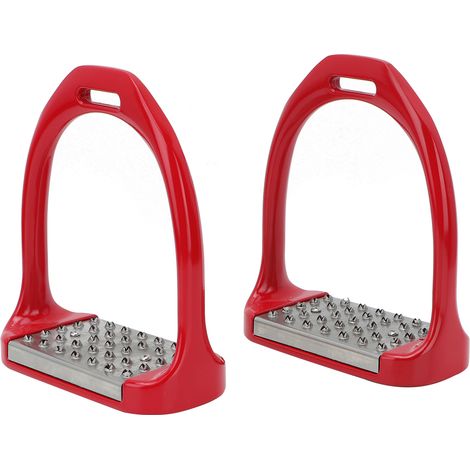Selle de cheval antidérapante en aluminium, 1 paire, étriers anglais, équitation, sécurité équestre (rouge) (1/5)