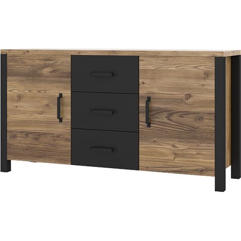 Buffet 2 ante 3 cassetti Lyam marrone e nero 79cm