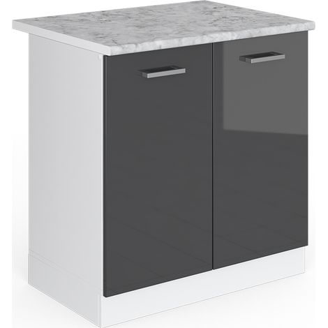 Spülenunterschrank R-Line, Anthrazit Hochglanz, 80 cm mit Türen, mit Arbeitsplatte, Vicco