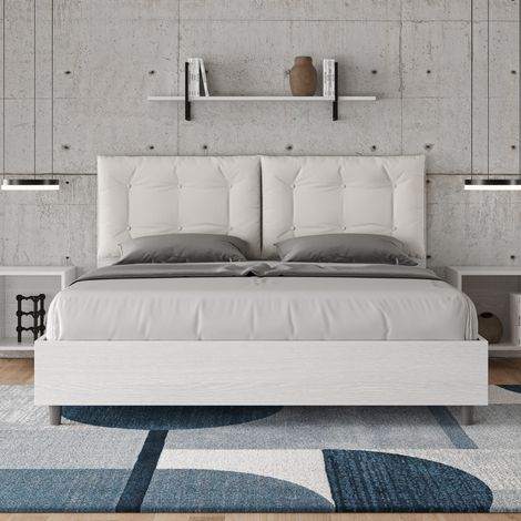 Letto matrimoniale senza rete 160x190 bianco frassino cuscini similpelle bianco Egos Annalisa (1/4)
