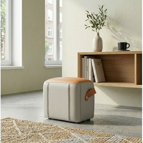 Pouf ottomano 31,5x24x29 cm grigio e arancione con maniglia, rivestimento in similpelle PU, MEUBLIV (1/5)