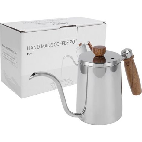 Cafetière 600 ml, cafetière manuelle en acier inoxydable 304, cafetière filtre avec poignée en bois, argent (1/5)