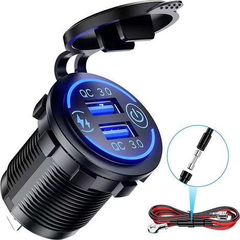 Waterproof 12V/24V USB socket with touch switch – Quick Charge 3.0 fast charging – LED lights – For car, boat, camper van (1/4)