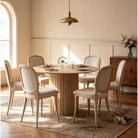 Mesa de comedor redonda de madera 120 cm para 4-6 personas marrón claro OKMYHOME (1/5)
