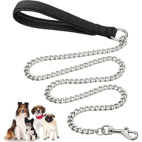 Laisse pour Chien en Métal Robuste, 120cm x3mmChane de Laisse pour Animal de Compagnie à L'épreuve de La Mastication avec Poignée Rembourrée Douce pour Chiens de Grande et Moyenne Taille (1/4)