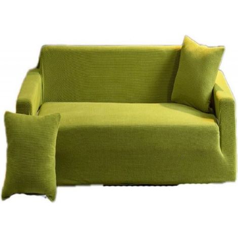 1 Housse de canapé, polyester élasthanne, antidérapante, haute élasticité, vert, salon 2 places (1/4)