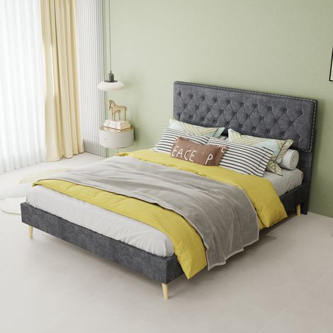 Lit 140x200cm - Moderne - Velours Hollandais - Tête de lit haute - Espace de rangement (1/5)