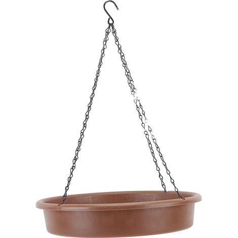 Mangeoire suspendue pour oiseaux, ronde, en plastique, plateau d'alimentation pour oiseaux, pour l'extérieur, marron (1/5)