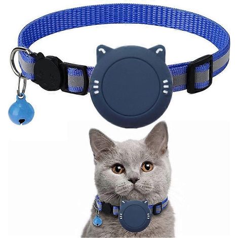 Bleu foncéCollier pour chat AirTag, collier GPS pour chat avec système de sécurité intégré, porte-AirTag et clochette, collier léger et ajustable pour chaton.