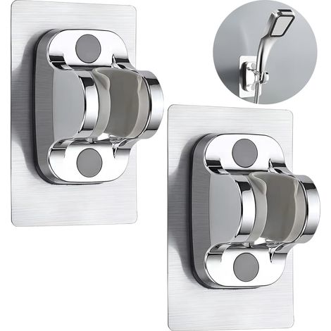 Support de Douche Aimanté 2 Pièces - Support Réglable pour Tige de Douche - Pied de Fixation sans Percage - Installation Rapide et Étanche - Idéal Salle de Bain Argenté (1/4)