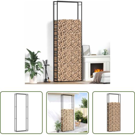 vidaXL Porte-bûches - Portant de bois de chauffage Noir mat 110x28x312 cm Acier (1/5)