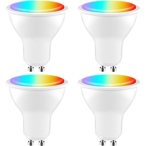 Ampoule LED intelligente Tuya GU10, intensité variable, 5 W, AC200-240 V, Wi-Fi + Bluetooth, compatible avec l'application Smart Life, Alexa et Google Home (lot de 4). (1/5)