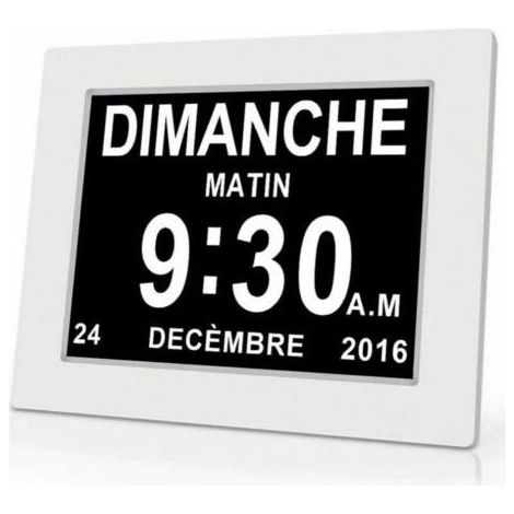 Horloge calendrier numérique (18 cm) avec date et heure, horloge Alzheimer pour les parents, rappel de médicaments pour les grands-parents et les enfants – Blanche – 204 x 143 x 24 mm (1/5)