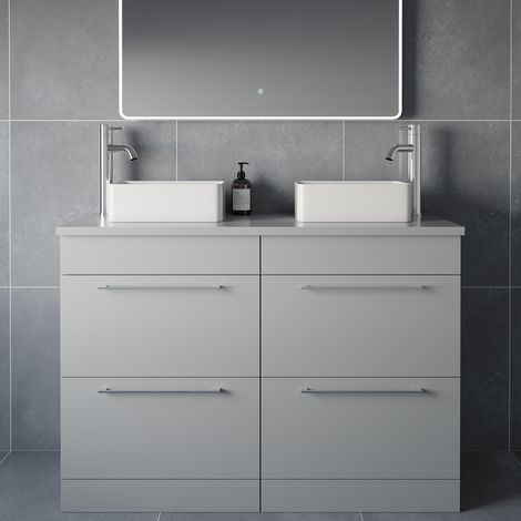 Napoli 460 Gloss Grey Pearl 1200mm 4 Drawer Vanity Unit for Countertop Basins - 1200mm - Chrome 320mm Handle