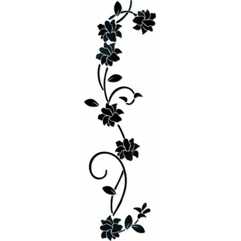 Flower Vine Acrylique Miroir Stickers Muraux, Élégant Miroir Réglage Mur Autocollant, Mur Collant Miroir Décoration Murale pour La Maison Salon Chambre Décor, Noir 56 (1/5)