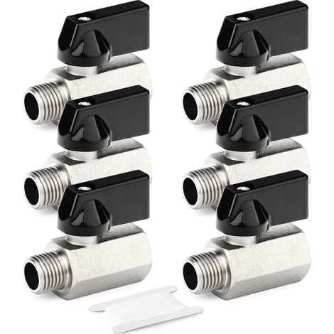 6Pcs Mini Vanne à Bille 1/4" BSP Mâle x Femelle Laiton (1/5)