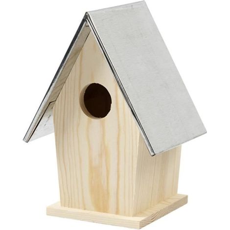 Nichoir en bois et toit en zinc - Marque inconnue - 13,5 x 11 x 19 cm - Pour oiseaux sauvages - Marron