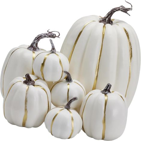 Lot de 7 citrouilles blanches en mousse décoratives artificielles pour Halloween et centre de table (1/4)