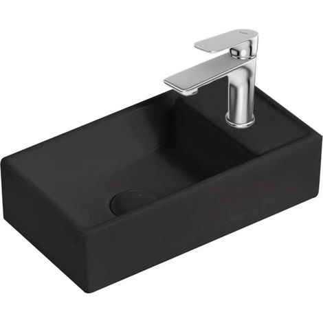 kielle Arkas I - Lave-mains 42x23 cm, sans trop-plein, 1 trou pour robinetterie à droite, noir mat 30611404R (1/2)