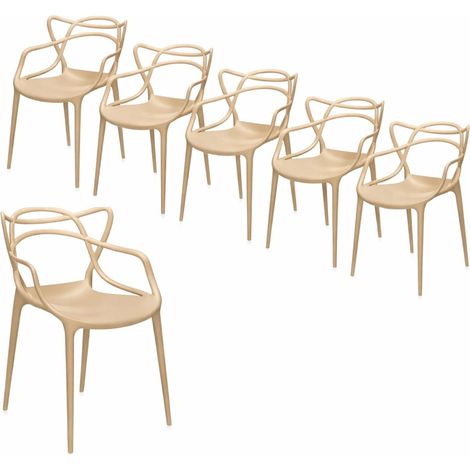 6 Sedie Maestro in Polipropilene con Schienale Intrecciato e Braccioli – 53x52x81 cm – Ergonomiche con Gommini Antigraffio – Ideali per Interni ed Est (1/5)