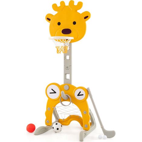 Canestro da basket 4 in 1 con bordo regolabile (81-111 cm) per bambini esercizi divertenti atmosfera sportiva HDPE giallo 200017848