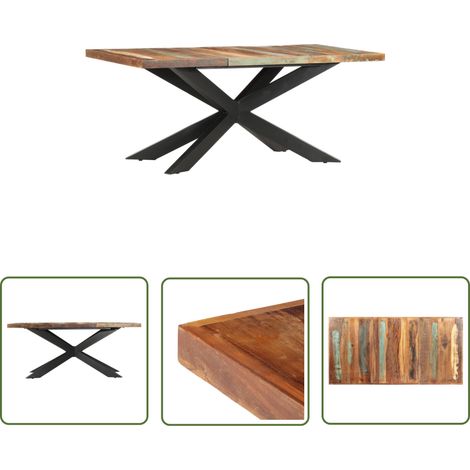 The Living Store Table de salle à manger 180x90x76cm Bois de récupération solide - Table À Manger Industrielle - Table Repas Bois Recyclé - Meuble Salle À Manger Design - Table Vintage - Table Robuste (1/5)