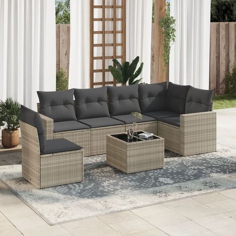 vidaXL Set Divani da Giardino 7pz con Cuscini Grigio Chiaro Polyrattan (1/3)