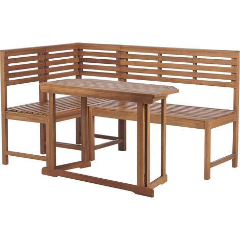 Conjunto de balcón esquinero de madera de acacia clara mesa plegable 160 x 100 cm resistente patio Treia (1/5)