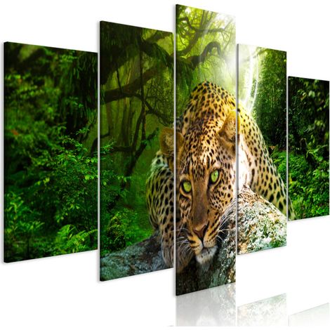 Tableau 5 Panneaux "Leopard Lying Wide Green" 50 x 100 cm (1/2)