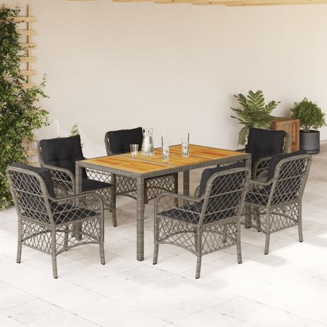 Set comedor jardín 7 pzas y cojines ratán sintético gris vidaXL (1/5)