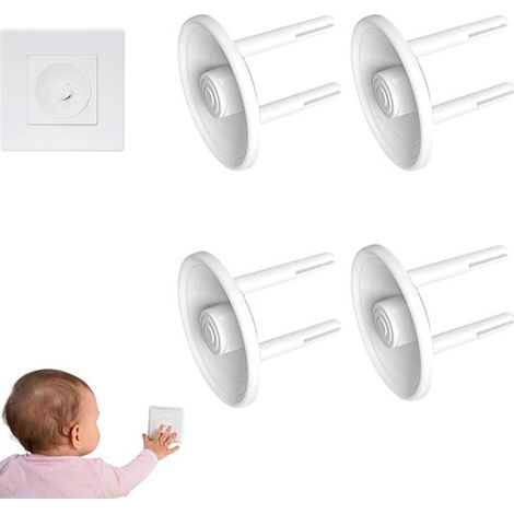 Lot de 4 cache-prises - Sécurité enfant - 3 x 3 x 1 cm - Protection de prise - Installation facile - Durable - Prévient les chocs électriques - Blanc - Couleur standard (1/5)